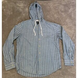 American Eagle Outfitters Button Up Shirt Men's Medium Blue White Striped Hooded
